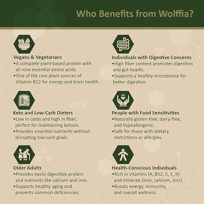 Premium Dried Wolffia globosa Superfood | Low Carb High Protein 40% | Rich in Minerals Vitamins A E B12 &amp Essential Amino Acids | The Future of Sustainable Plant-Based Nutrition 2.11 oz (60g)