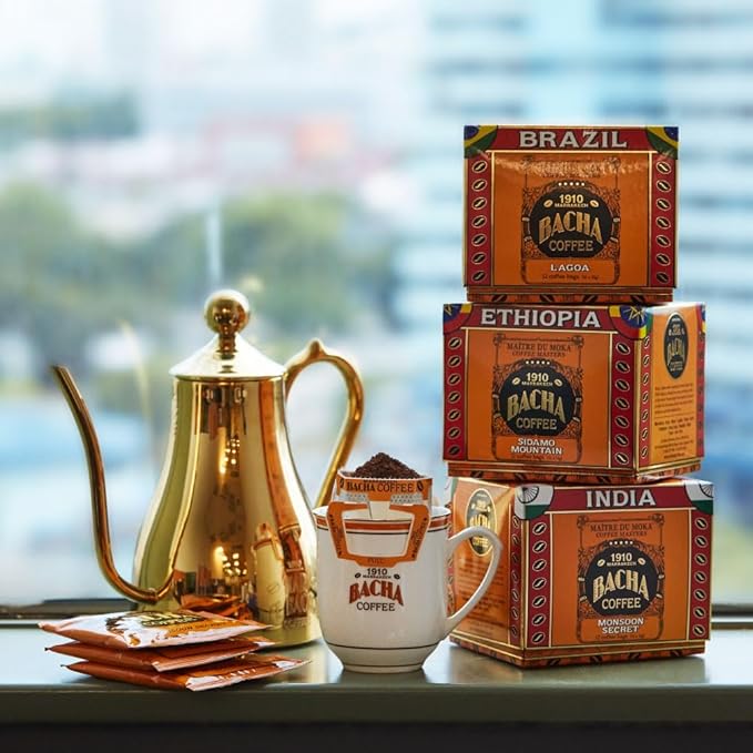 Bacha Coffee | Magdalena Colombia Single Origin Medium Roast 100% Arabica Specialty Coffee 12 Coffee Drip Bags Gift Box