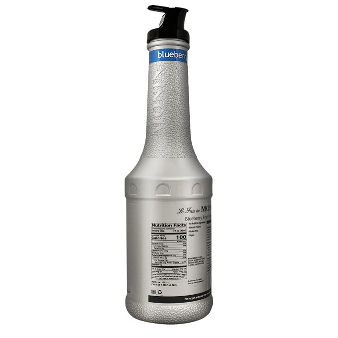 Monin - Blueberry Fruit Purée Tart and Sweet Great for Cocktails Smoothies and Lemonades Non GMO No Artificial Ingredients (1 Liter)