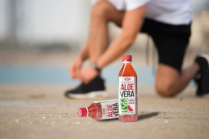OKF Farmer's Aloe Vera Drink Flavored Variety Pack - Original Pomegranate Pineapple Strawberry Watermelon Flavored Aloe Drinks (16.9oz/500ml Bottles 10 Count)