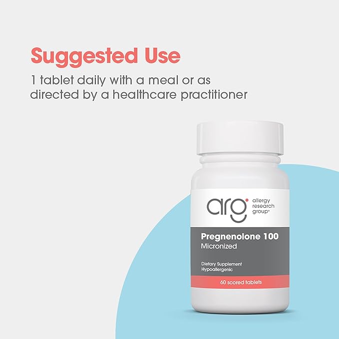 Allergy Research Group ARG Pregnenolone 100 mg - Micronized Hormone Precursor Support - Highly Bioavailable - Hypoallergenic - 60 Servings - 60 Scored Tablets
