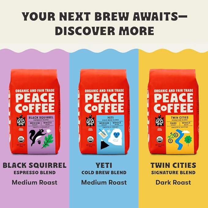 Peace Coffee Morning Glory Signature Blend Ground Light Roast Coffee 5 lb Organic Fair Trade Smooth Mild Flavor Shade Grown Fresh Roasted