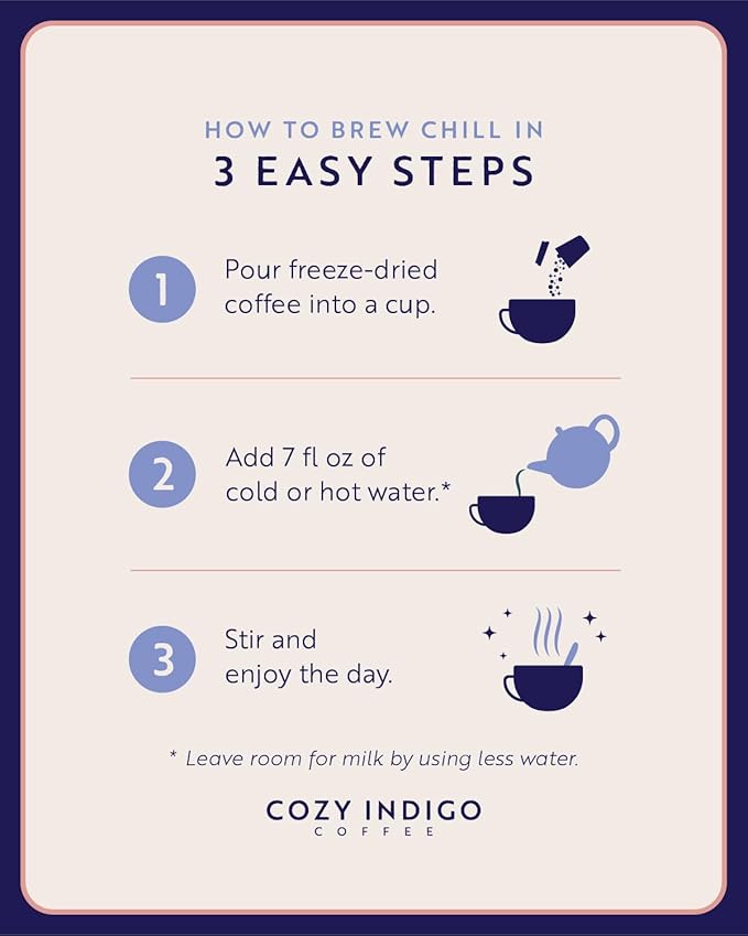 COZY INDIGO COFFEE - CHILL Cold Brew Dark Roast Instant Freeze Dried Specialty Coffee 24 Capsules 100% Arabica Beans Enjoy Cold or Hot Perfect for Travel and On The Go