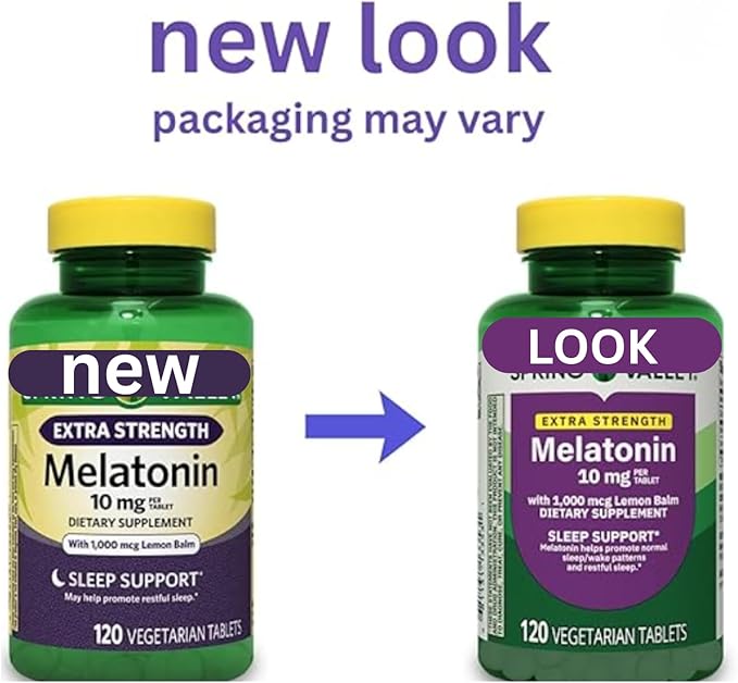Melatonin 10 mg Extra Strength with Lemon Balm Sleep Support 120 Vegetarian Tablets (Pack of 1).