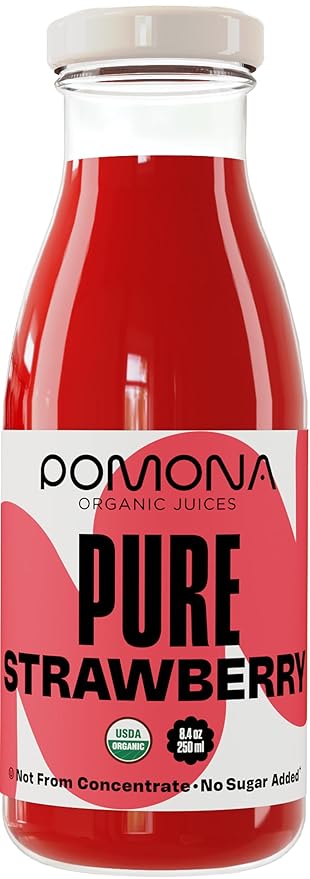 Pomona Organic Strawberry Juice (Pack of 12) Cold Pressed USDA Organic Juices with 100% Strawberries No Added Sugar Not From Concentrate Vegan Kosher Non GMO Pasteurized 8.4 oz Glass Bottles