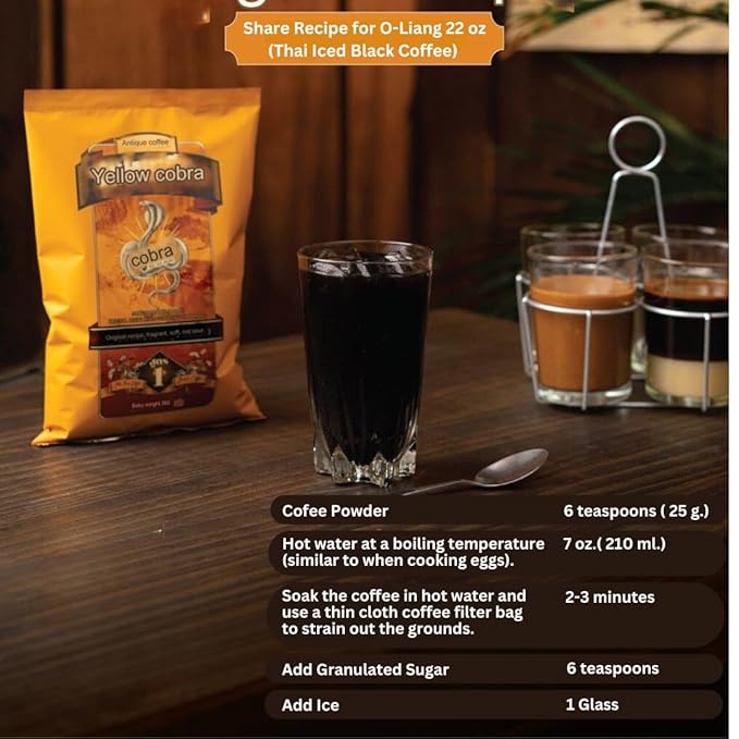 Yellow Cobra Thai Traditional ground Coffee Blend Thailand Kafe Bo-ran 350g Smooth Aromatic O-Liang Kopi Perfect for Iced Coffee and Thai Brews Free Thai Coffee Brew Cloth Filter