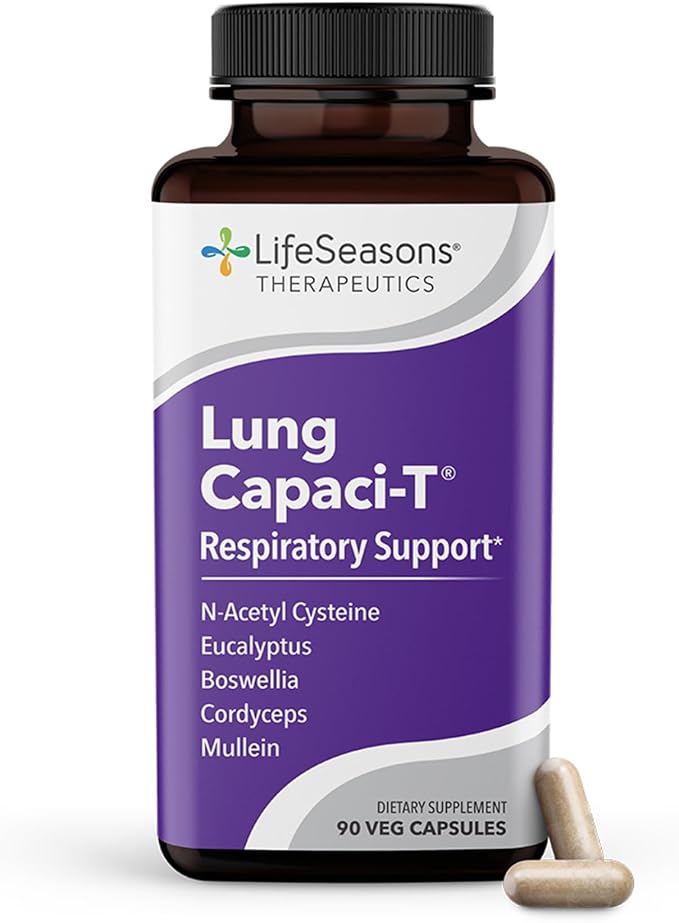 Lung Capaci-T - Respiratory Support Supplement - CoQ10 N-Acetyl Cysteine Boswellia Eucalyptus Mullein Green Tea Nettle &amp Peppermint - Increases Oxygen Capacity &amp Reduces Mucus - 90 Capsu