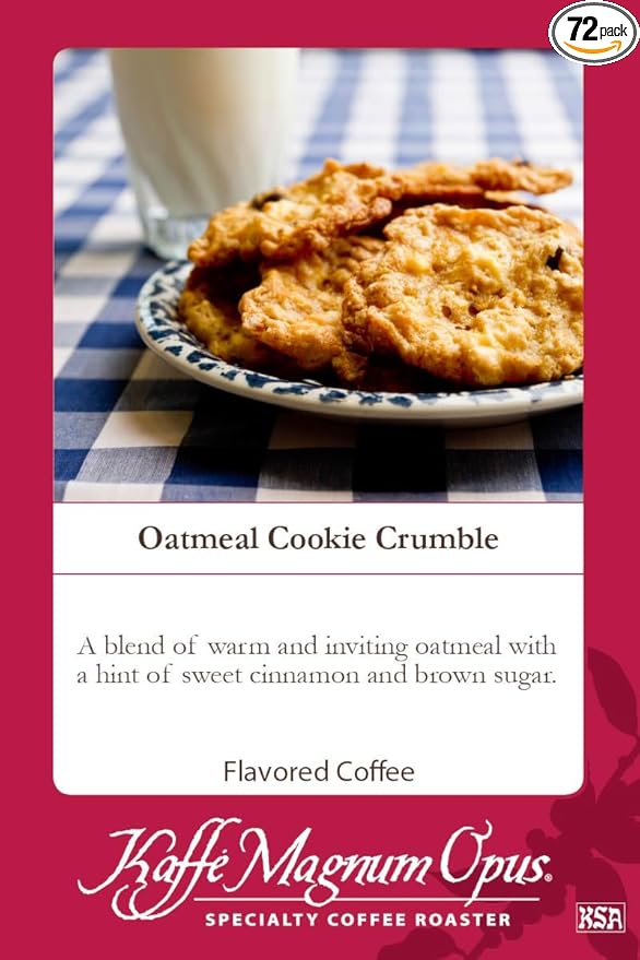Kaffe Magnum Opus Oatmeal Cookie Crumble Ground Coffee - 72 Packs of 2.5 Oz Each - Gourmet Flavored Coffee for Chefs