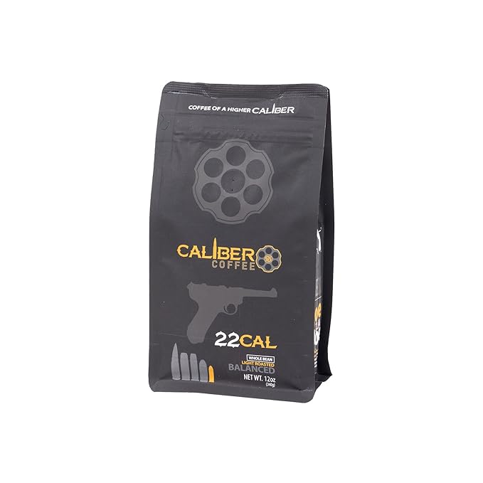 Caliber Coffee .22 Cal Ground Light Roast – Balanced Fruity Caramel Flavors – 100% Artisan Roasted Arabica Coffee – Small-Batch Hand-Crafted – Veteran Owned – 12oz Bag