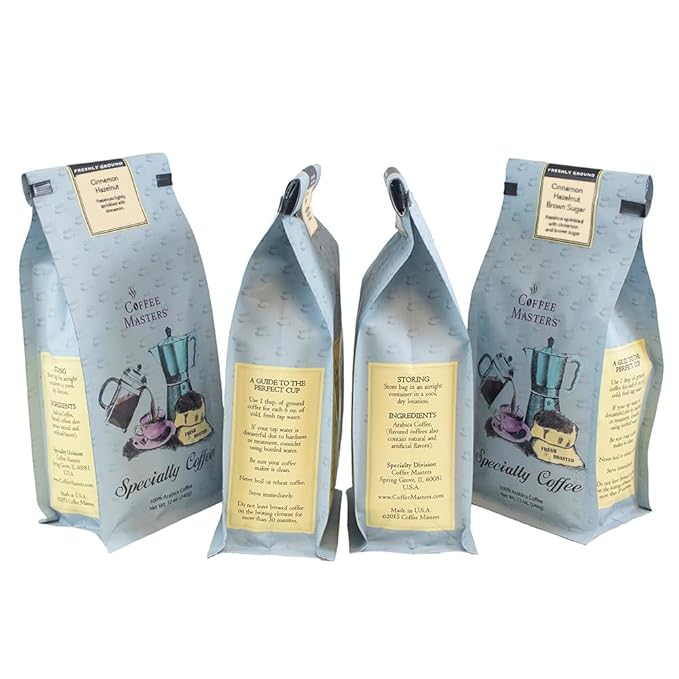 Coffee Masters Ground Coffee Sampler Hazelnut Cinnamon Hazelnut Hazelnut Creme and Cinnamon Hazelnut Brown Sugar 48 Ounce