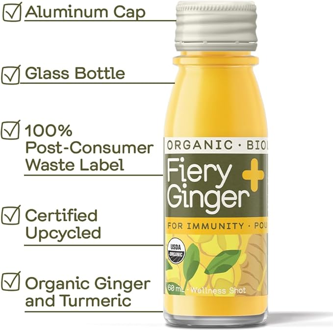 Greenhouse Juice Organic Fiery Ginger Wellness Shots 24-Count 60ml Glass Bottles | Vegan &amp Gluten-Free