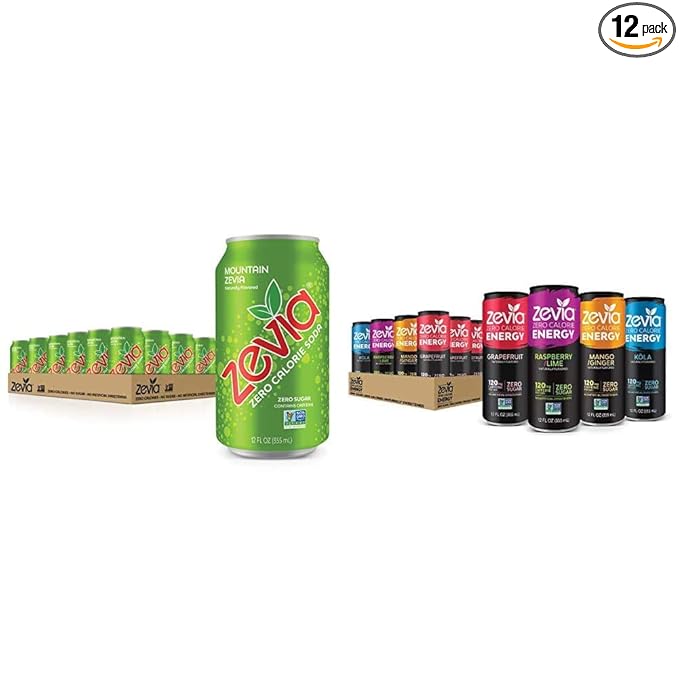 Zevia Zero Calorie Soda and Energy Drink Variety Pack 36 Cans