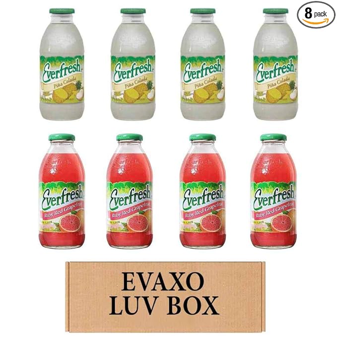 LUV BOX- variety Everfresh Juice 16 oz. pack of 8 Everfresh Pina Colada Everfresh Ruby Red Grapefruit. by evaxo