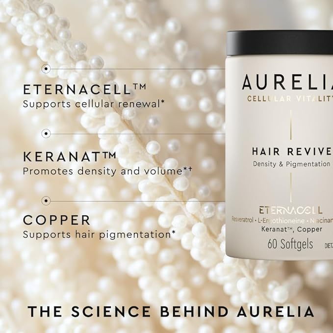 AURELIA Hair Revive | Advanced Cellular Anti-Aging Supplement | Support Hair Growth &amp Fuller Healthier Hair | with Zinc Resveratrol Niacinamide Ergothioneine Keranat &amp Cooper