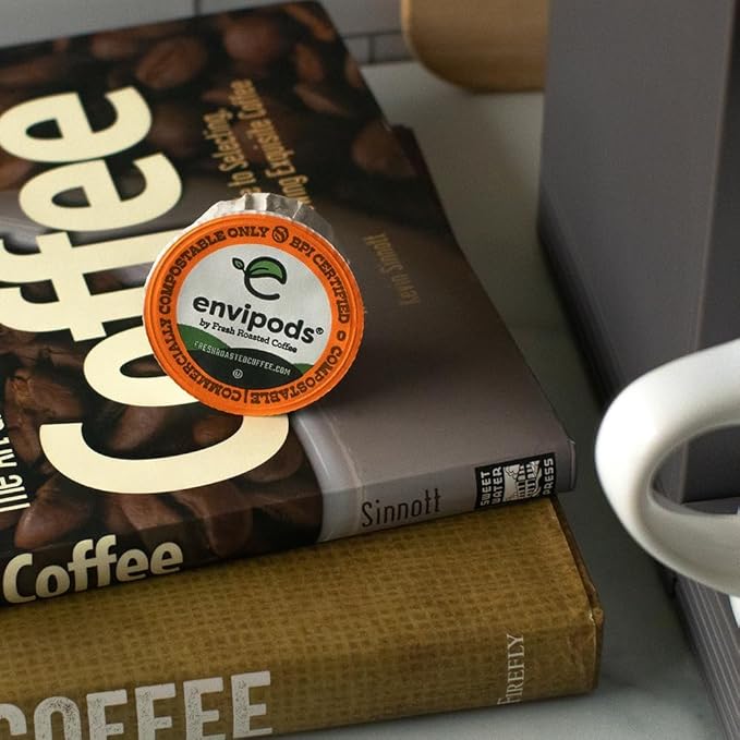 Fresh Roasted Coffee USDA Organic Peru Water-Processed Decaf envipods | 3rd Party Tested for Pesticides Mold Mycotoxins Kosher BPI Compostable | Med Roast 72 CT Pods for K Cup Brewers