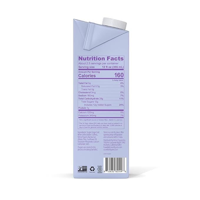 Minor Figures - Oat Latte - Ready to Drink - Multi-serve - Non-GMO - Plant-Based - Vegan - Dairy-Free - Shelf Stable - Coffee - Barista Standard - Unsweetened - 32oz - 6 Pack