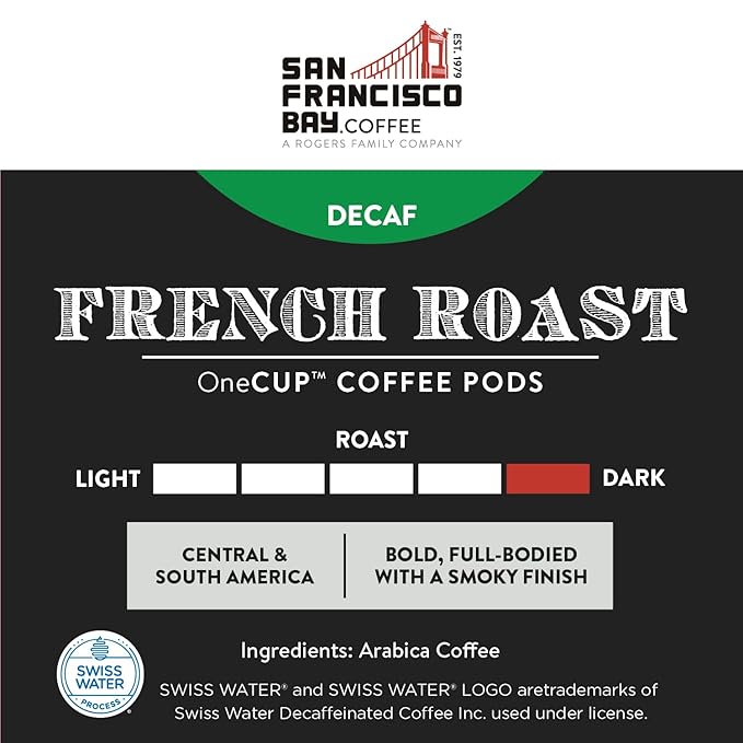 San Francisco Bay Compostable Coffee Pods - DECAF French Roast (36 Ct) K Cup Compatible including Keurig 2.0 Dark Roast Swiss Water Processed