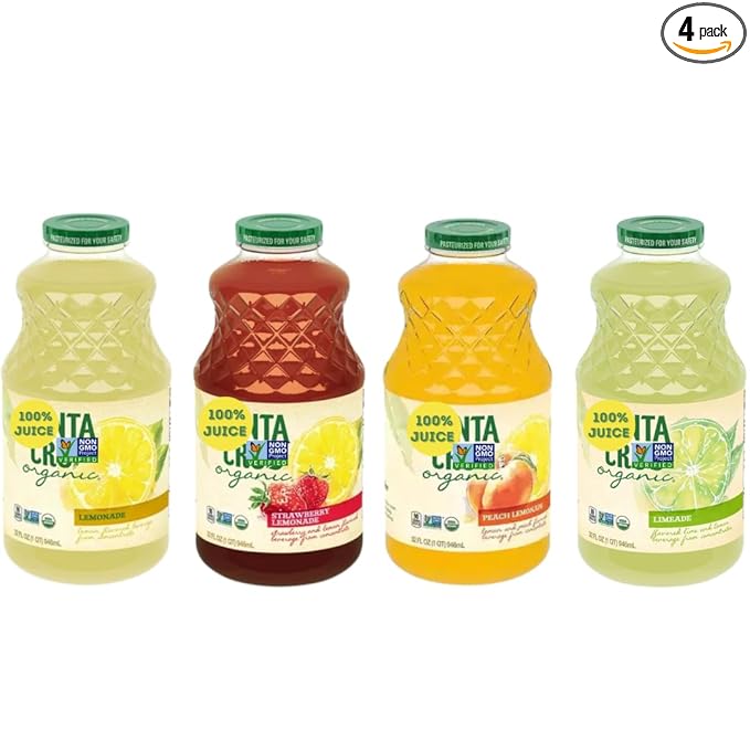 Organic Lemonade Juice Variety Pack – 4 Assorted Flavors – 32 fl oz Glass Bottles