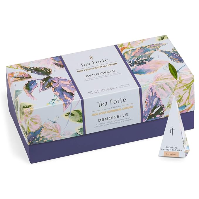 Tea Forte Premium Presentation Box Gift Set Sampler 20 Count Assorted Blends Individually Wrapped Handcrafted Pyramid Infuser Bags Demoiselle Tea