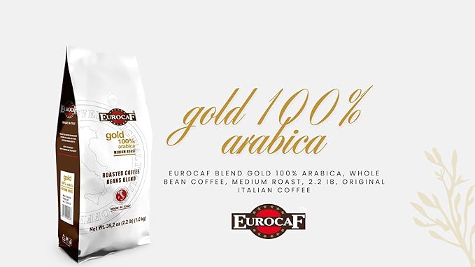 Eurocaf Blend Gold 100% Arabica Whole Bean Coffee Medium Roast 2.2 Ib Original Italian Coffee (Pack of 1)