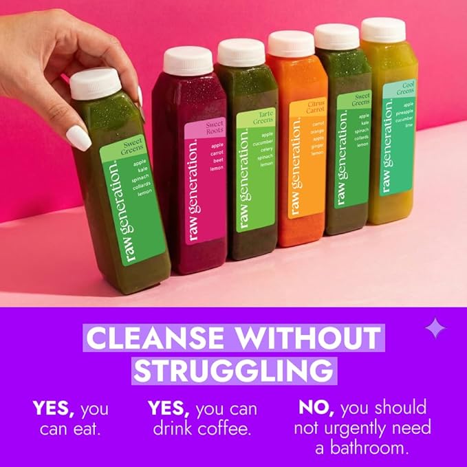 Raw Generation 7-Day Debloat Reset Cleanse – Plant-Based Nutritional Reset for Bloating &amp Digestive Comfort | Cold-Pressed Raw Juice Program to Help You Feel Lighter &amp Less Puffy