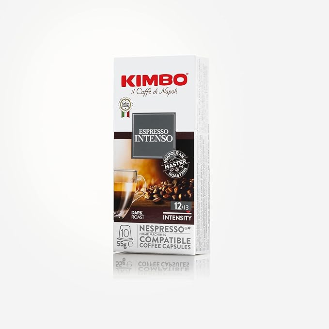 Kimbo Espresso Intenso Single Serve Compatible Coffee Capsules - Blended and Roasted in Italy - Dark Roast with Dark Chocolate Flavor - 10 Count
