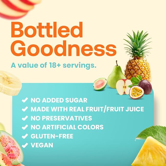 Dr. Smoothie 100% Crushed Tropical Sunshine – No Added Sugar Made with Real Fruits/Fruit Juice – Vegan No Artificial Colors or Flavors – Guava Pineapple Passion Fruit &amp Bananas – Six 46 oz Bot