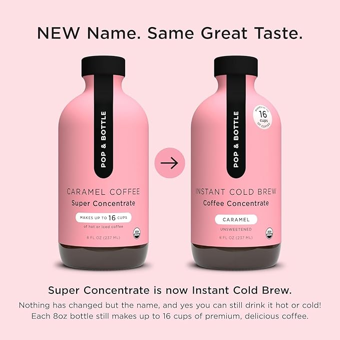 Pop &amp Bottle Organic Cold Brew Coffee Concentrate - Iced Coffee Concentrate Liquid for At Home Dairy Free Makes Up to 16 Cups - Vanilla &amp Caramel 8 fl oz (Mixed 2 Pack)