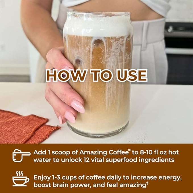 Superfoods Company | Amazing Coffee - Instant French Roast | Adaptogenic Mushrooms Superfoods infused - Energy Focus Digestion Immunity - 60 Servings - Cocoa Flavor