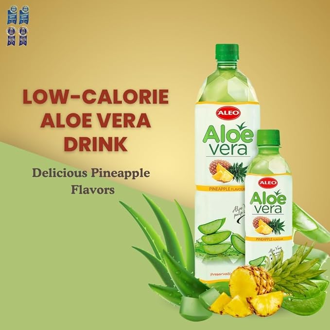 ALEO 0.5L Premium Pineapple Aloe Vera Drink - Natural No Preservatives No Artificial Colors Superior Taste Award 2025