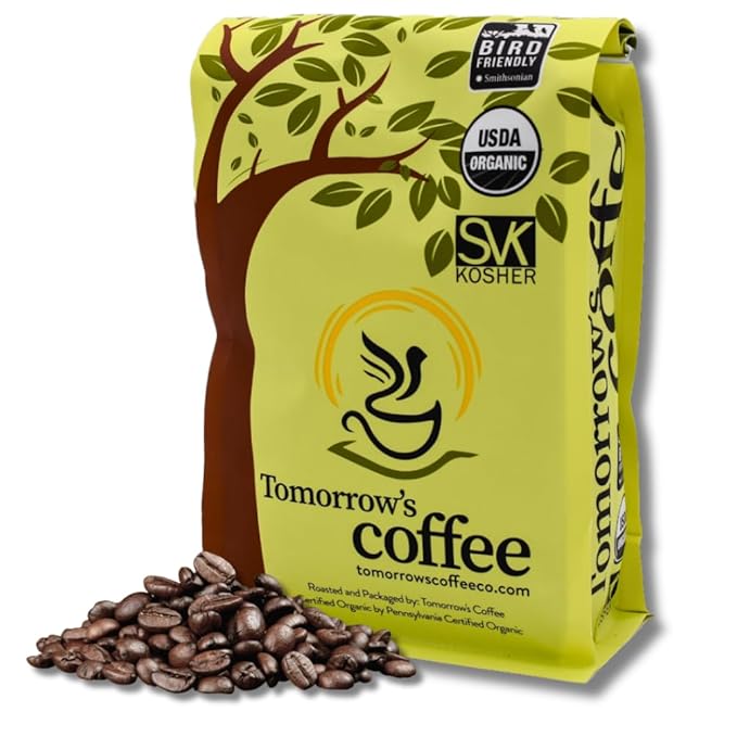 Tomorrow's Coffee Organic Smithsonian Bird Friendly Certified Fair Trade Shade Grown Coffee Dark French Roast with chocolate flavor | Sustains Amazon Rainforest Compostable Bag Eco-Friendly Pack