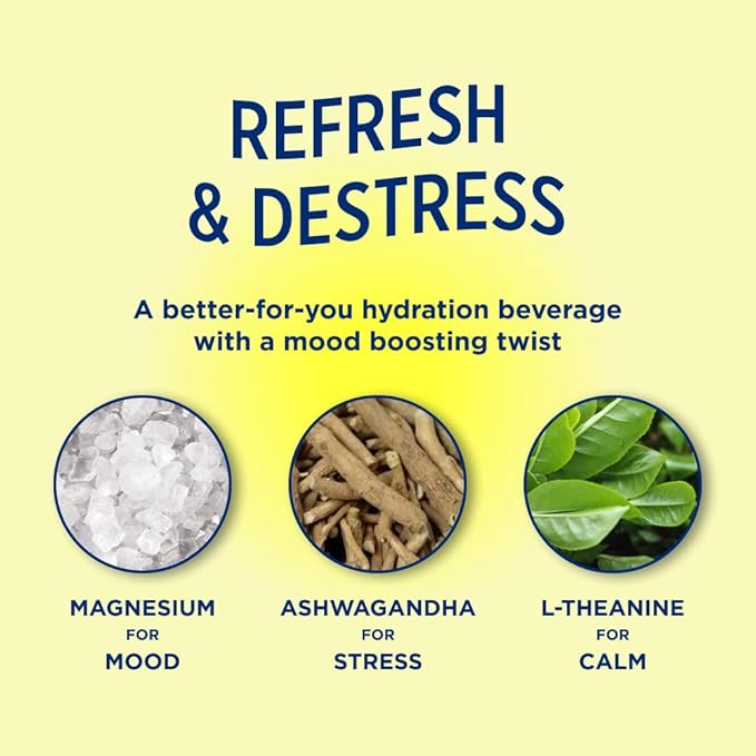 Leisure Hydration Non-Carbonated Electrolyte Refresher Lemonade Flavor - Low Sugar Nutrient Enhanced Water Beverage - Get The Best Hydration Packed w/ Magnesium &amp Ashwagandha For Mood &amp Stres