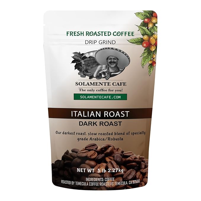 Solamente Cafe Italian Roast Coffee - Our Darkest Roast (5 POUNDS)