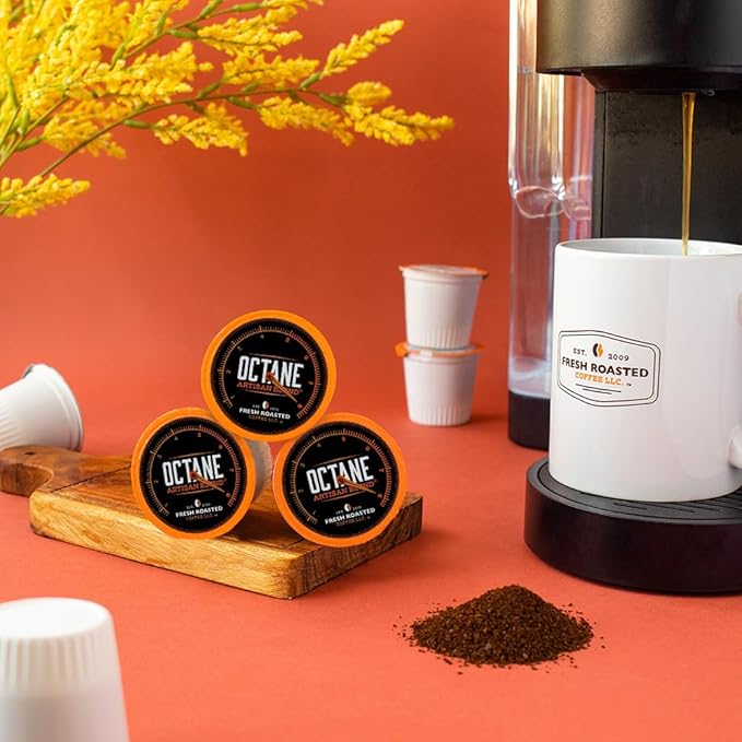 Fresh Roasted Coffee Octane Italian Dark Roast Artisan Blend 96 Pods for K Cup Brewers