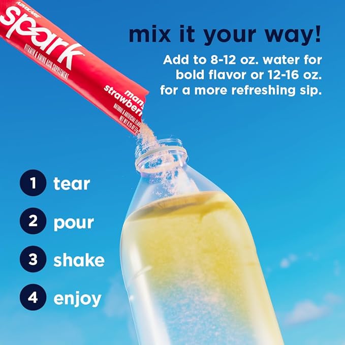 AdvoCare Spark - Energy Drink Mix - Vitamin &amp Amino Acid Supplement - Supports Energy &amp Focus* - Portable Immune Support* - Sugar-Free - Mango Strawberry 14 Stick Packs (3.5 oz)