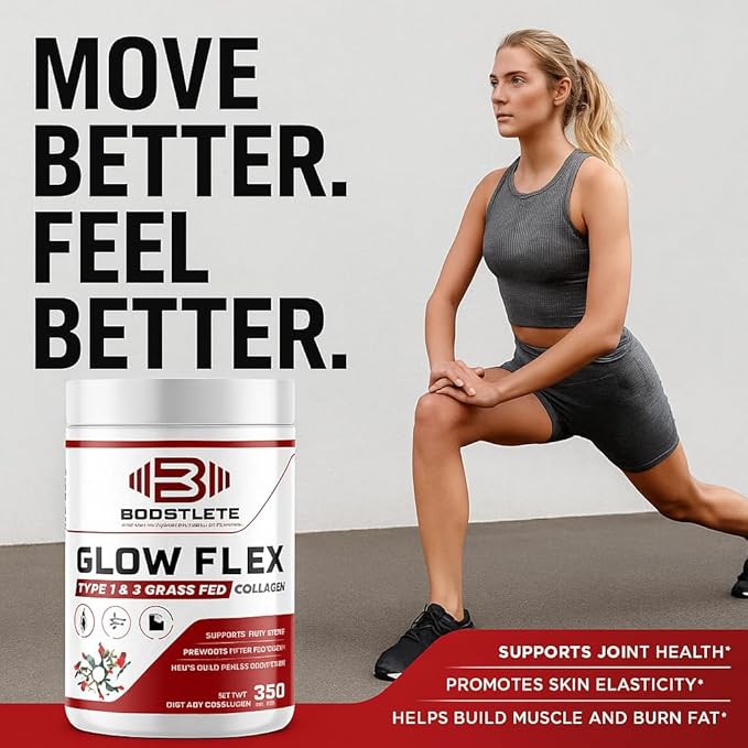 GlowFlex Grass-Fed Collagen Peptides Powder - Type I &amp III Collagen Supports Skin Hair Nails Joints &amp Overall Wellness - Non-GMO Unflavored - Made in USA (30 Servings)