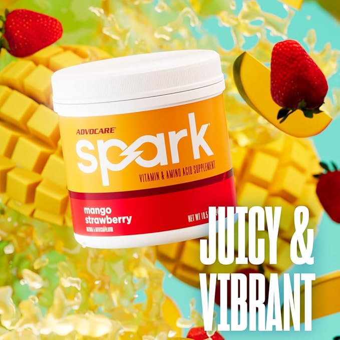 AdvoCare Spark - Energy Drink Mix - Vitamin &amp Amino Acid Supplement - Supports Energy &amp Focus - Portable Immune Support - Sugar-Free - Mango Strawberry (10.5 oz)