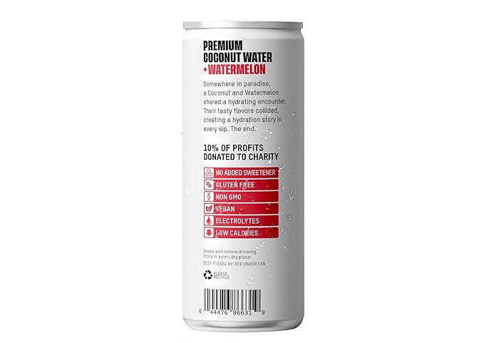 Once Upon a Coconut Premium Watermelon Coconut Water - Low Calorie All-Natural Drink with Electrolytes - Non-GMO - Gluten-Free - 10.8 Fl Oz (Pack of 12)