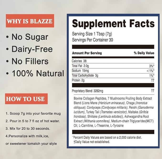 Collagen Mushroom Coffee with Ashwagandha – 2000mg Mushrooms 2000mg Collagen &amp 1000mg Ashwagandha – Adaptogenic Coffee for Focus Calm &amp Skin Health – 30 Servings