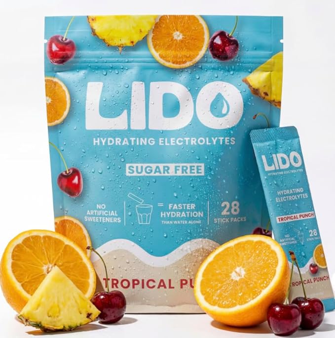 LIDO Tropical Punch Electrolyte Powder Packets — Clean Zero-Sugar Hydration Drink Mix with Balanced Sodium for Fast Replenishment — Vegan Paleo &amp Fasting Friendly — 28 Sticks