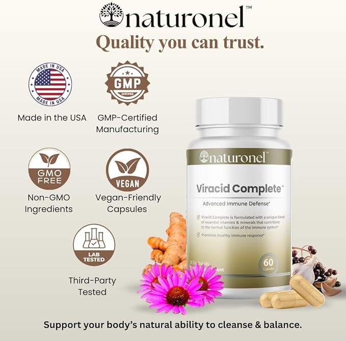 Viracid Complete (6 Pack) Comprehensive Immune Formula with Elderberry Echinacea Garlic Zinc L-Glutamine &amp Turmeric 95% Curcuminoids | Premium Supplement Made in USA GMP Certified