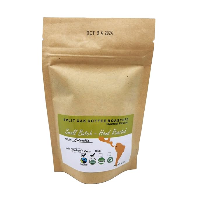 Split Oak Coffee Gift Set - 4 Medium Roast Coffees whole beans varieties: Peru Brazil Guatemala Ethiopia and 4 Assorted Delicious Chocolate Squares