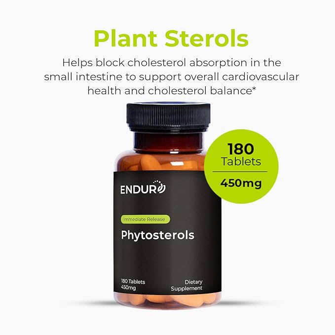 Endurance Products ENDUR - Phytosterols Plant Sterols Complex - 450 mg - Heart &amp Healthy Cholesterol Support Prostate Health &amp Urinary Comfort Support - High-Potency - 180 Tablets