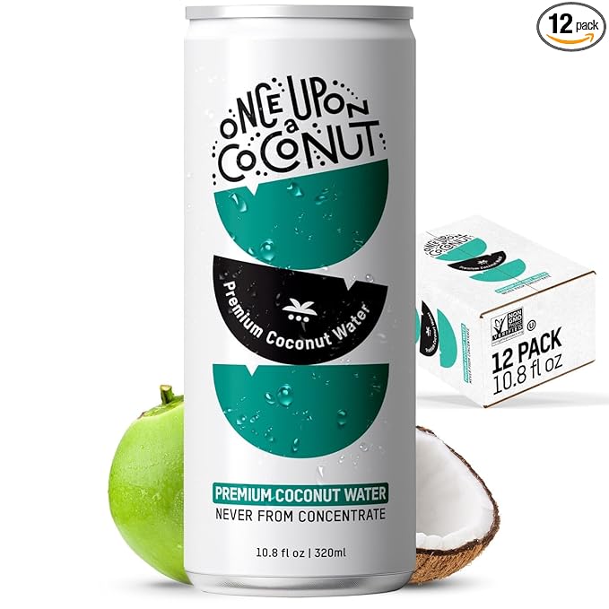 Once Upon a Coconut Premium Coconut Water - Low Calorie All-Natural Drink with Electrolytes - Non-GMO - Gluten-Free - 10.8 Fl Oz (Pack of 12)