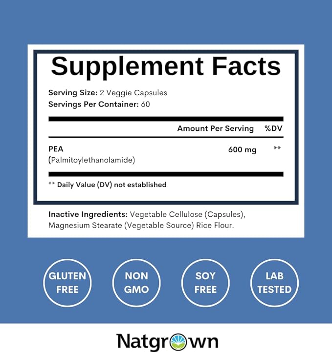 Natgrown Palmitoylethanolamide Pea Supplement 600 mg - 120 Capsules