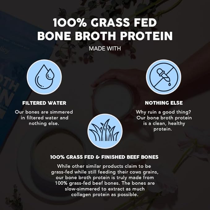 Paleovalley 100% Grass Fed Beef Bone Broth Protein Powder - Rich in Collagen Peptides for Hair Skin Gut Health Bone and Joint Support - 13g Protein Per Serving - No Gluten or GMOs - Vanilla