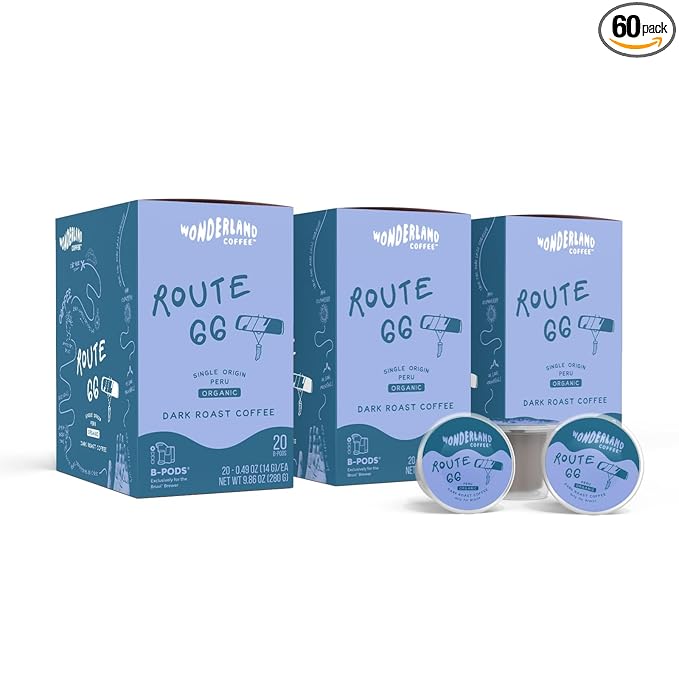 Wonderland Coffee | Route 66 Organic Coffee B-Pods | Only Compatible with Bruvi Single-Serve Coffee Brewer | Includes 60 Pods