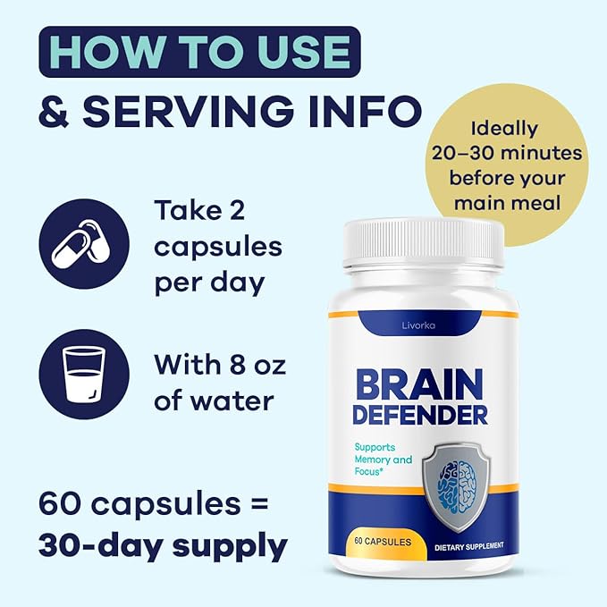 (2 Pack) Brain Defender - Official Brain Defender Supplement Advanced Pills Natural Brain and Memory Support Brain Defender Health &amp Wellness Multivitamin 120 Capsules for 2 Months