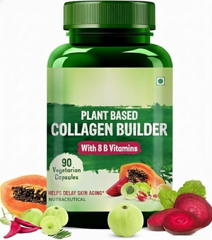Plant Based Collagen Builder with 8 B Vitamins for Hair and Skin | Collagen Supplement for Women &amp Men | Collagen Capsules with Biotin &amp Vitamin C | Glowing and Youthful Skin (90 Capsules)