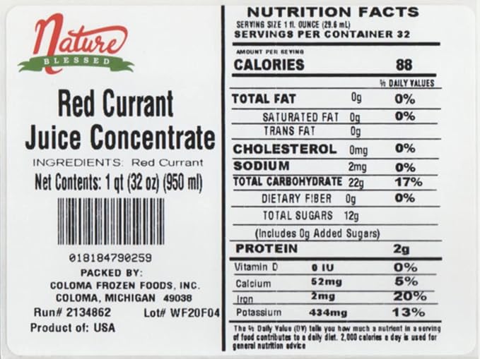 Nature Blessed 100% Pure Red Currant Fruit Juice Concentrate - 4 Quarts (4/32 fl oz bottles) Great for Home Vintners Brewers Cider Spirits or Smoothie Jellys